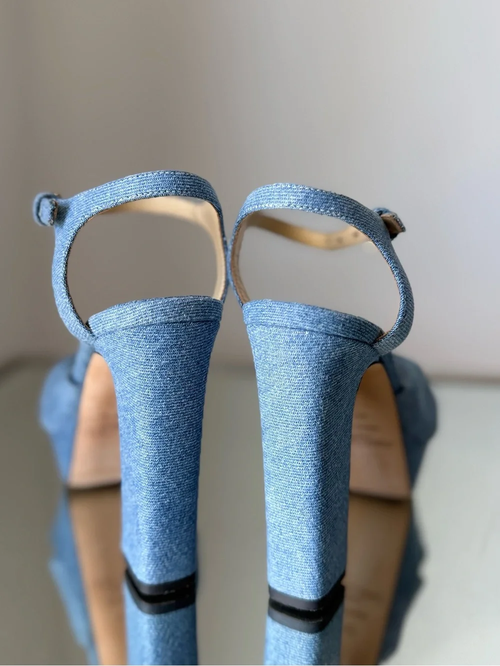 Like new JIMMY CHOO Heloise 120 Knotted Denim Platform Sandals $995 36.5